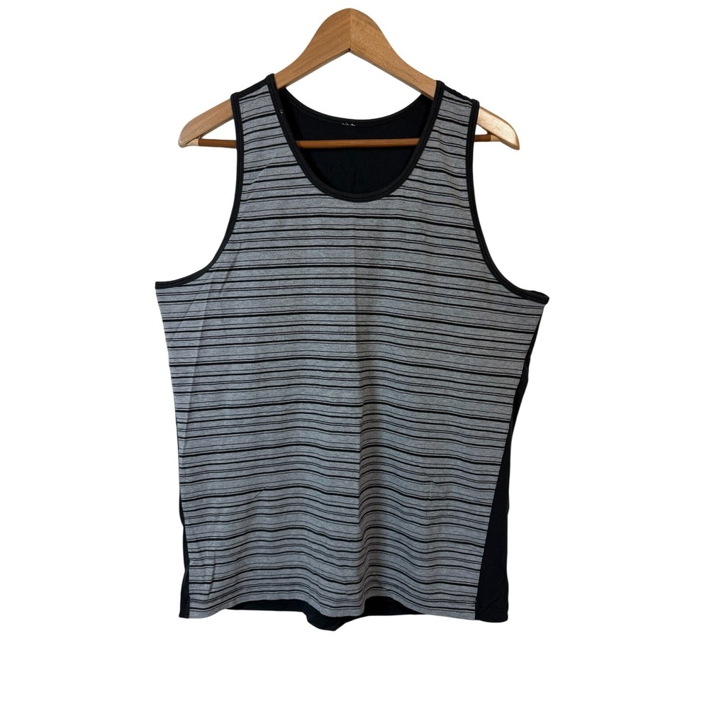 Lululemon Tank Top Mens L Grey Black Striped Activewear Sleeveless Gym Shirt